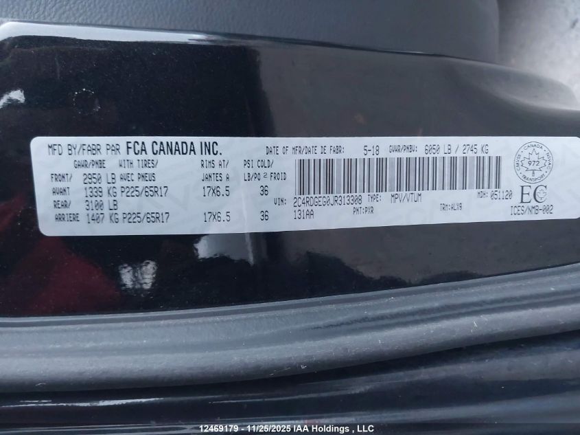 2018 Dodge Grand Caravan Gt VIN: 2C4RDGEG0JR313308 Lot: 12469179