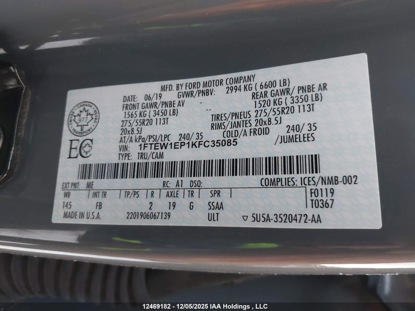 1FTEW1EP1KFC35085 2019 FORD F-150 photo no. 9