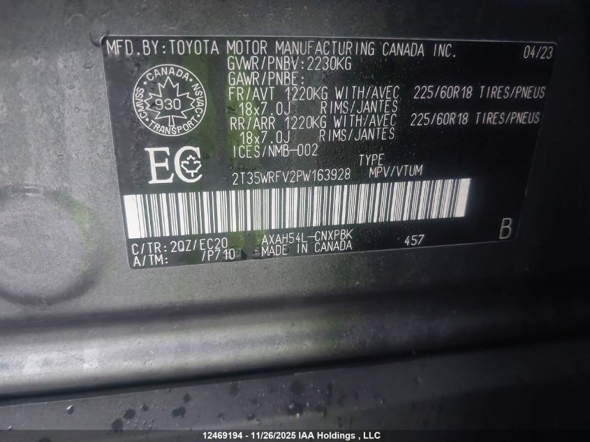 2023 Toyota Rav4 Hybrid Xse VIN: 2T35WRFV2PW163928 Lot: 12469194