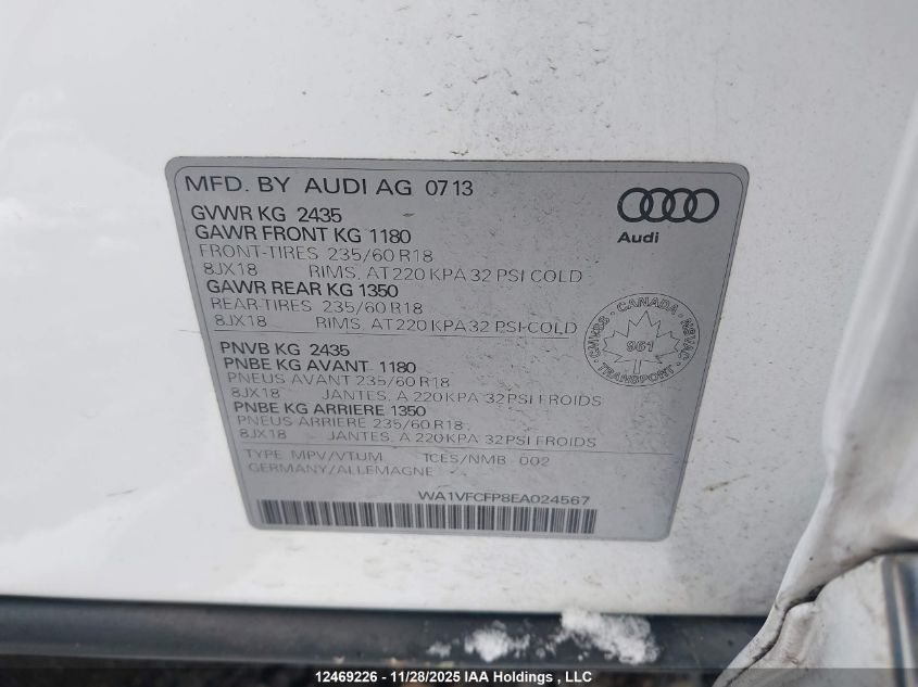 2014 Audi Q5 Prestige VIN: WA1VFCFP8EA024567 Lot: 12469226