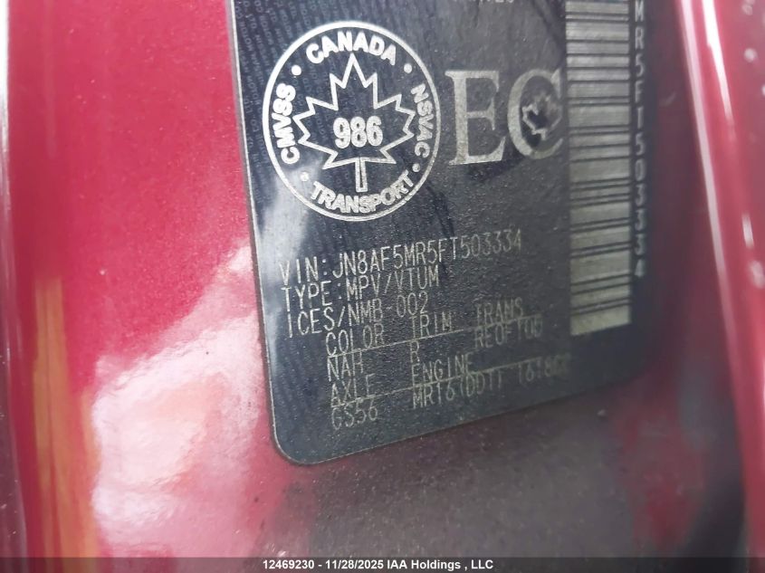 2015 Nissan Juke S/Sv/Sl/Nismo VIN: JN8AF5MR5FT503334 Lot: 12469230