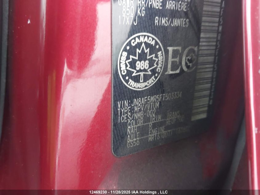 2015 Nissan Juke S/Sv/Sl/Nismo VIN: JN8AF5MR5FT503334 Lot: 12469230