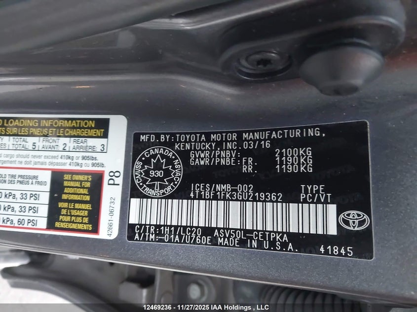 4T1BF1FK3GU219362 2016 TOYOTA CAMRY photo no. 9