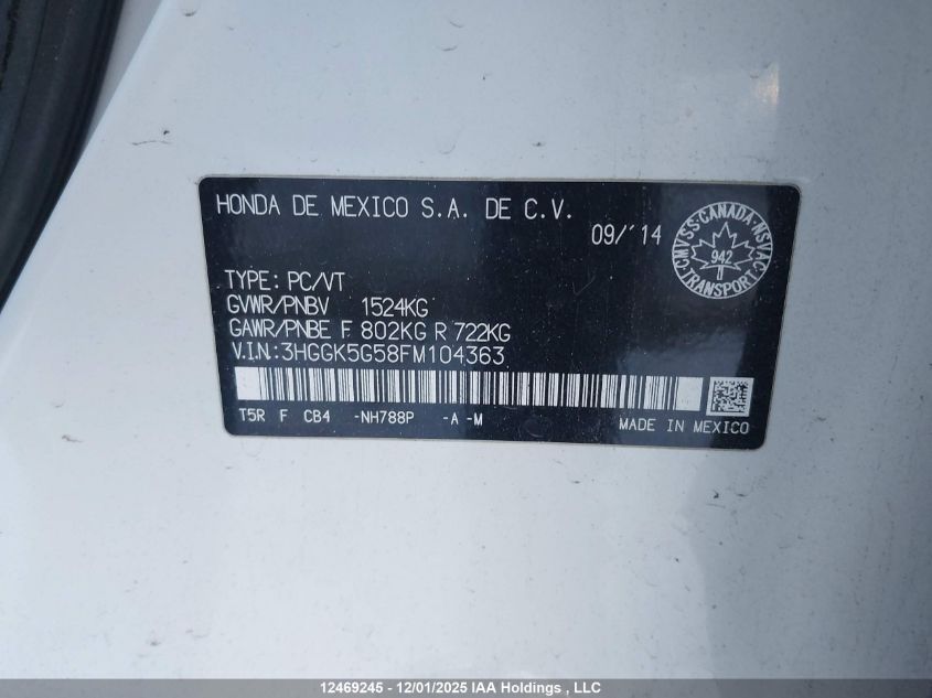 2015 Honda Fit Lx VIN: 3HGGK5G58FM104363 Lot: 12469245