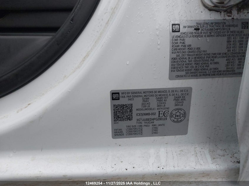 2023 GMC Sierra 1500 Sle VIN: 3GTUUBED4PG280119 Lot: 12469254