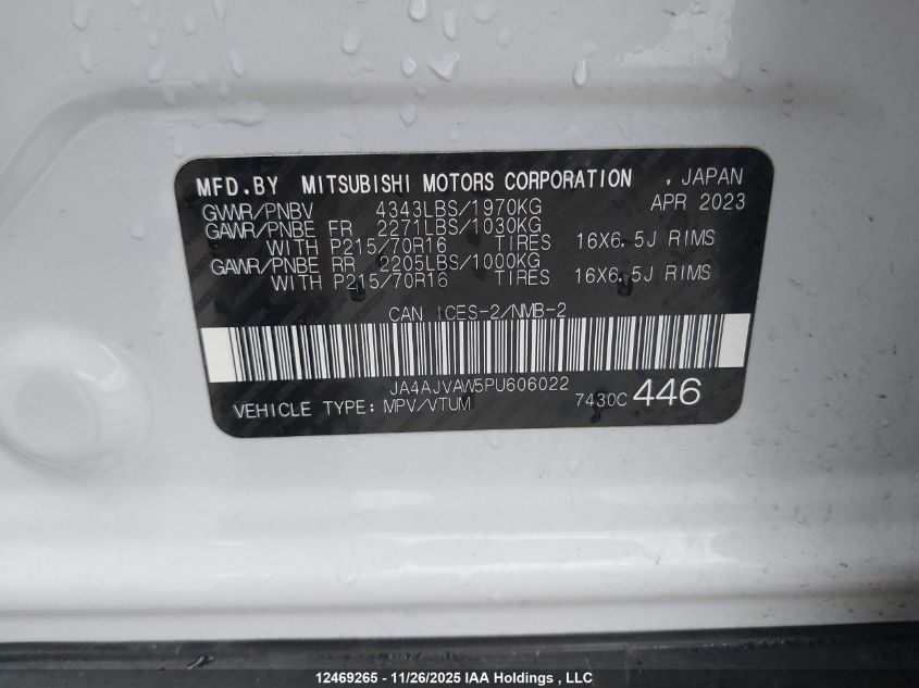 2023 Mitsubishi Rvr Se/Sel/Le/Gt VIN: JA4AJVAW5PU606022 Lot: 12469265