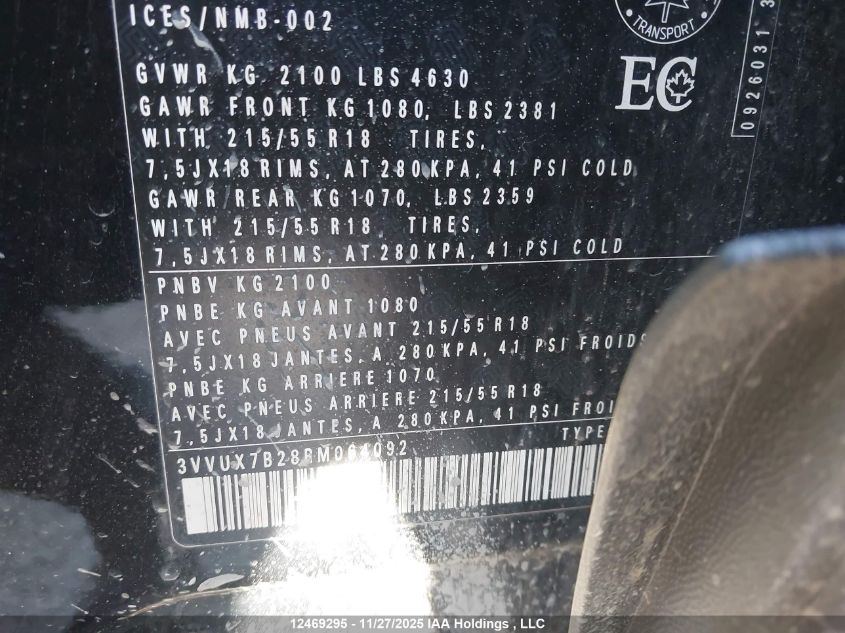 2024 Volkswagen Taos Se VIN: 3VVUX7B28RM064092 Lot: 12469295