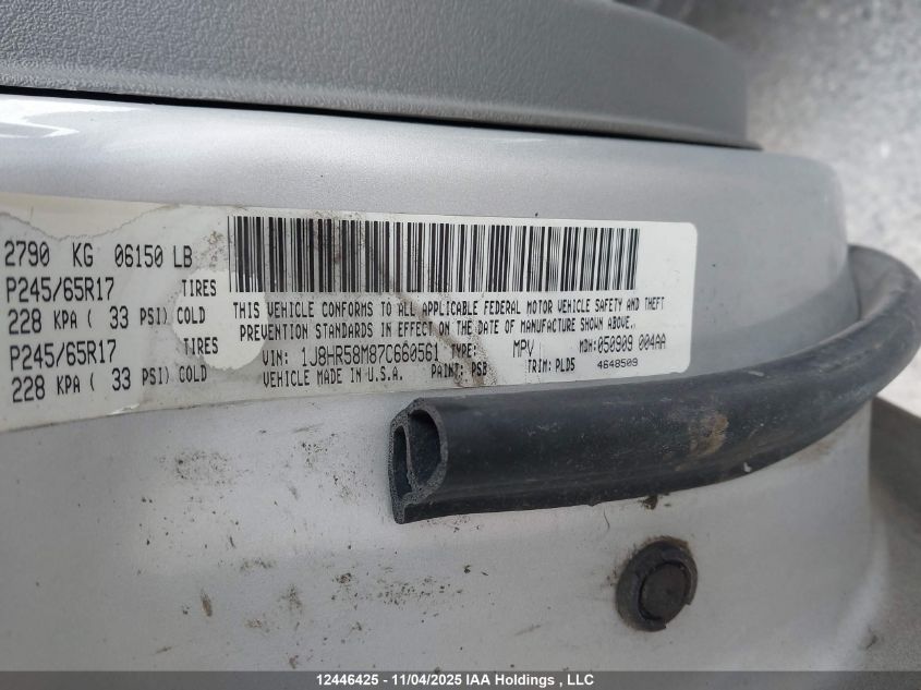 2007 Jeep Grand Cherokee Limited VIN: 1J8HR58M87C660561 Lot: 12446425X