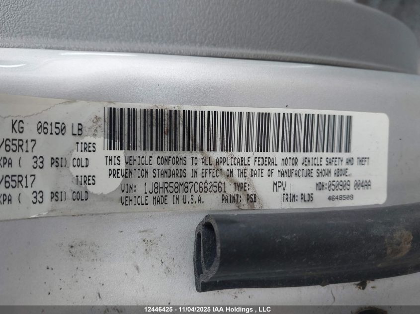 2007 Jeep Grand Cherokee Limited VIN: 1J8HR58M87C660561 Lot: 12446425X