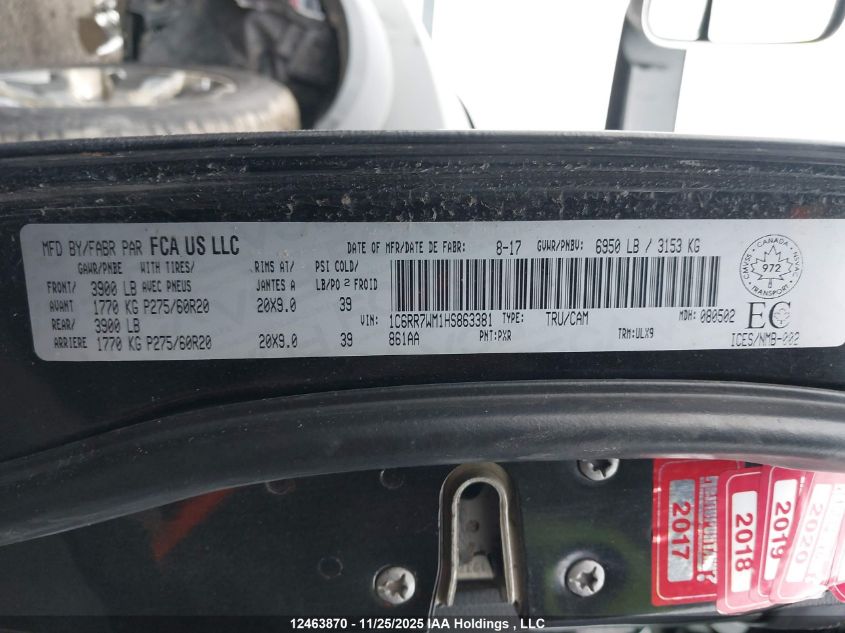 2017 Ram 1500 Longhorn VIN: 1C6RR7WM1HS863381 Lot: 12463870X