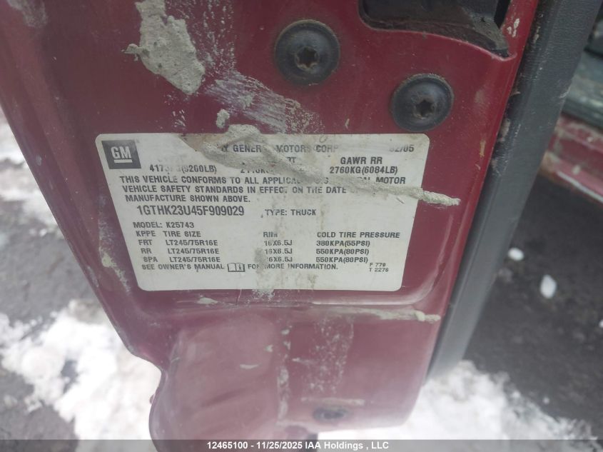 2005 GMC Sierra 2500Hd Sle VIN: 1GTHK23U45F909029 Lot: 12465100X