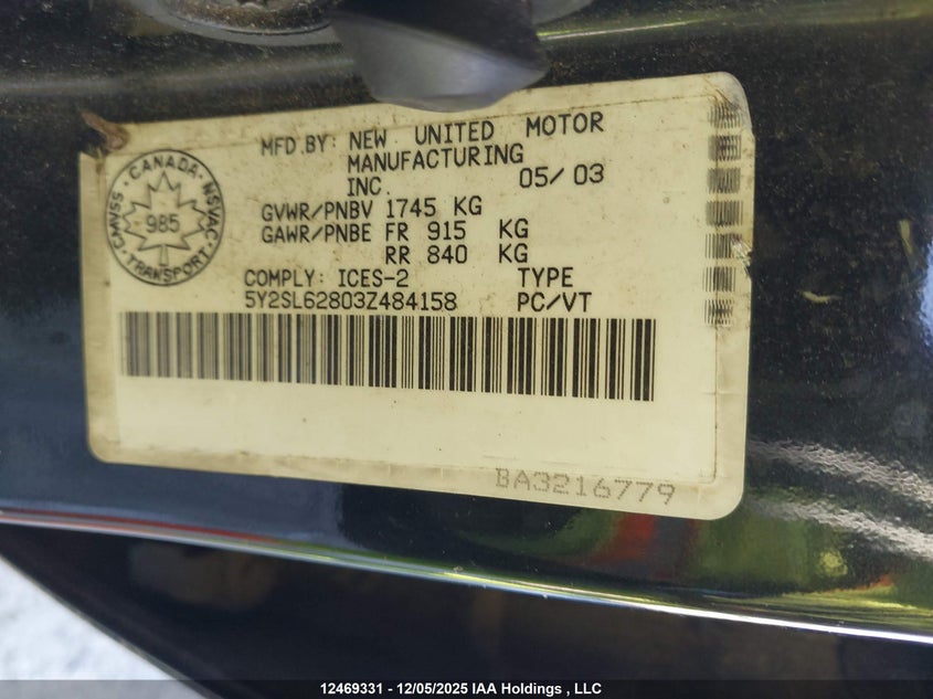5Y2SL62803Z484158 2003 PONTIAC VIBE photo no. 9