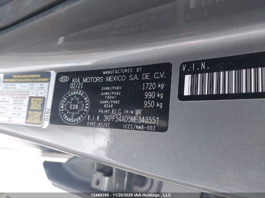 2021 Kia Forte Ex VIN: 3KPF54AD5ME343551 Lot: 12469395