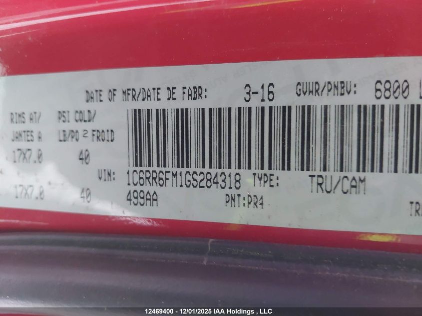 2016 Ram 1500 St VIN: 1C6RR6FM1GS284318 Lot: 12469400