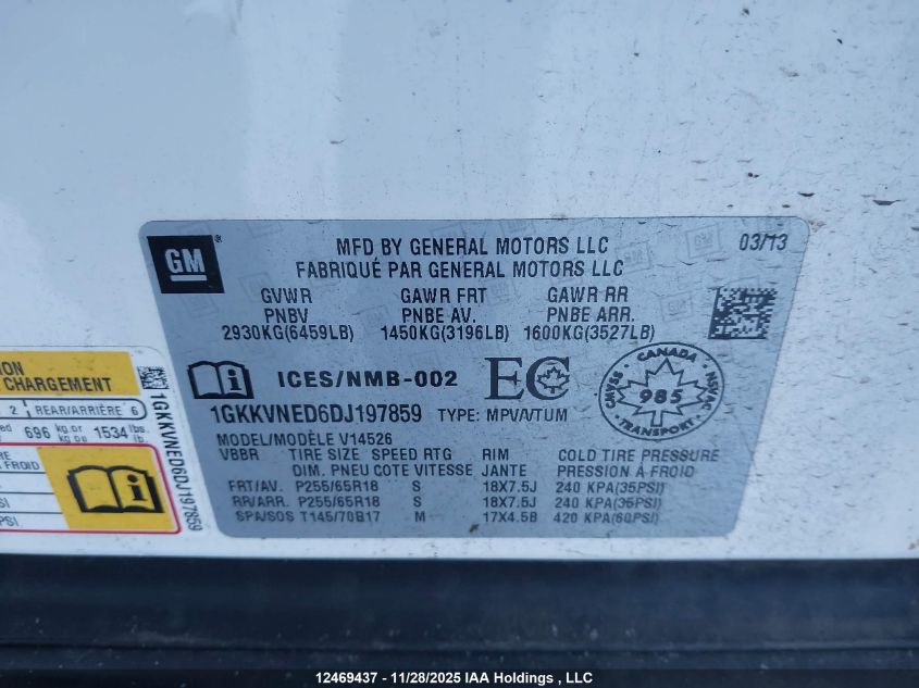 2013 GMC Acadia Sle1 VIN: 1GKKVNED6DJ197859 Lot: 12469437