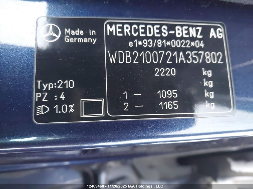 2001 Mercedes-Benz E-Class VIN: WDB2100721A357802 Lot: 12469468