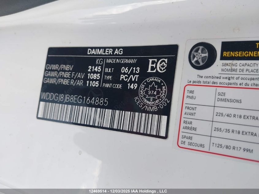 2014 Mercedes-Benz C-Class VIN: WDDGJ8JB8EG164885 Lot: 12469514