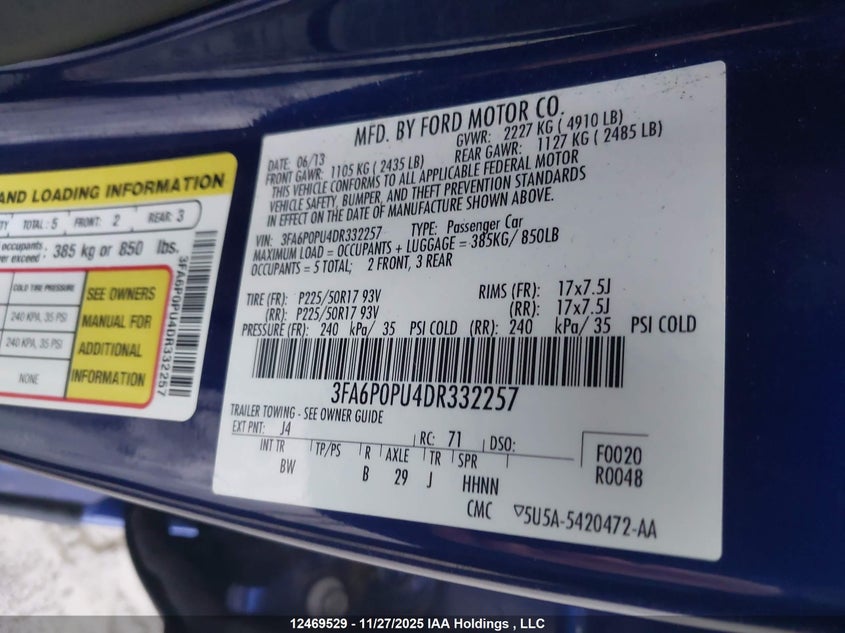 2013 Ford Fusion Energi Se Luxury VIN: 3FA6P0PU4DR332257 Lot: 12469529