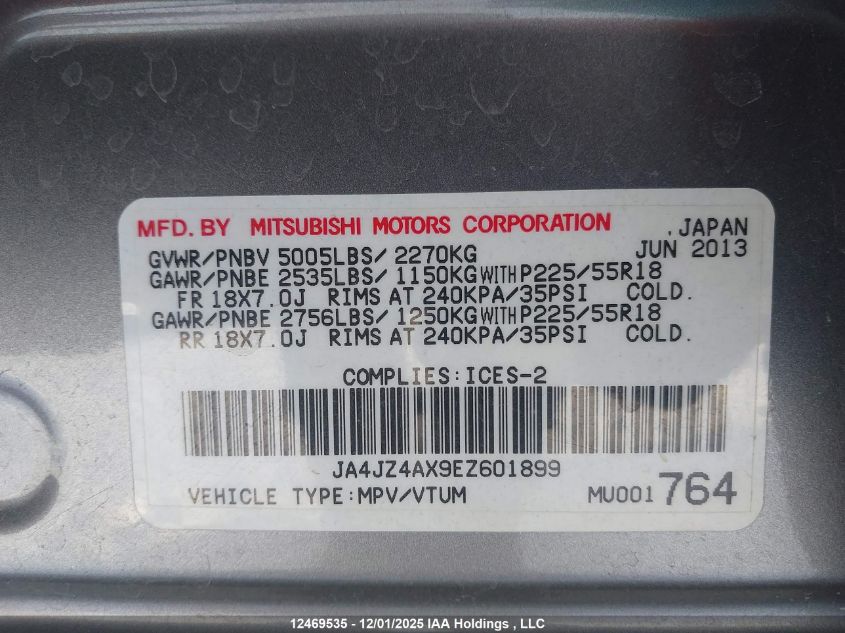 2014 Mitsubishi Outlander Gt VIN: JA4JZ4AX9EZ601899 Lot: 12469535