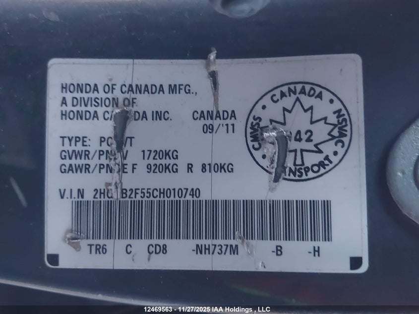2HGFB2F55CH010740 2012 HONDA CIVIC photo no. 9