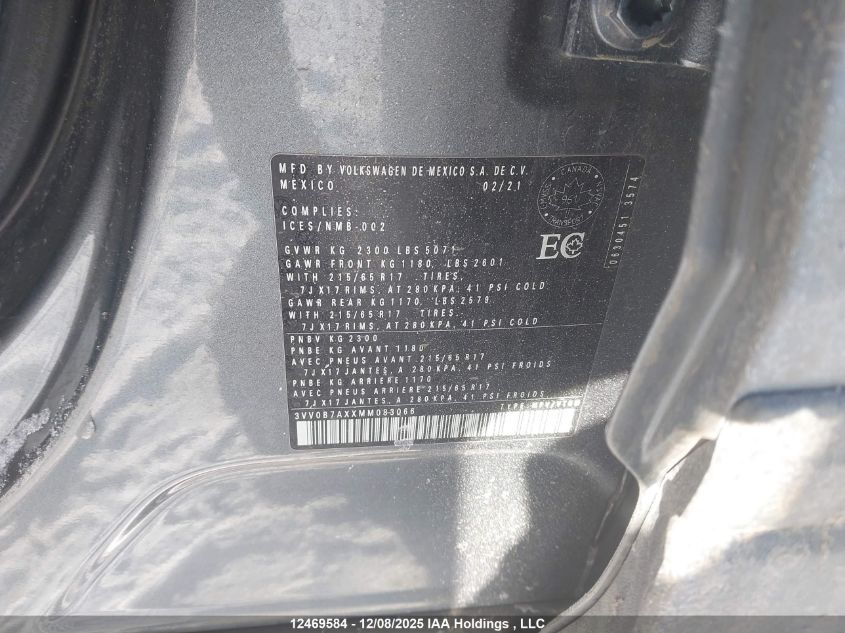 2021 Volkswagen Tiguan S VIN: 3VV0B7AXXMM083066 Lot: 12469584