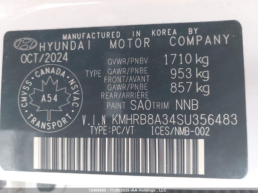 2025 Hyundai Venue Se VIN: KMHRB8A34SU356483 Lot: 12469585