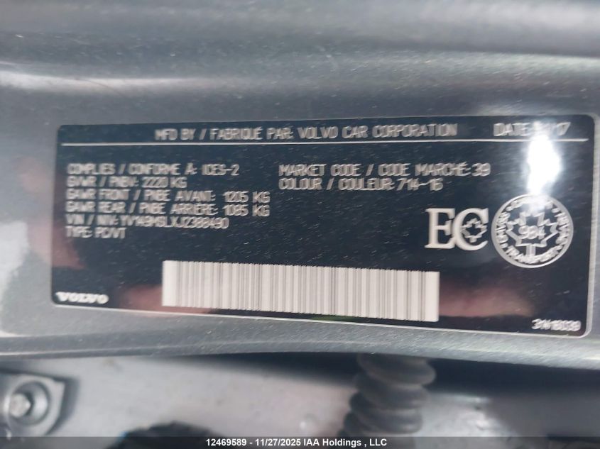 2018 Volvo V60 T6 Dynamic VIN: YV149MSLXJ2388490 Lot: 12469589