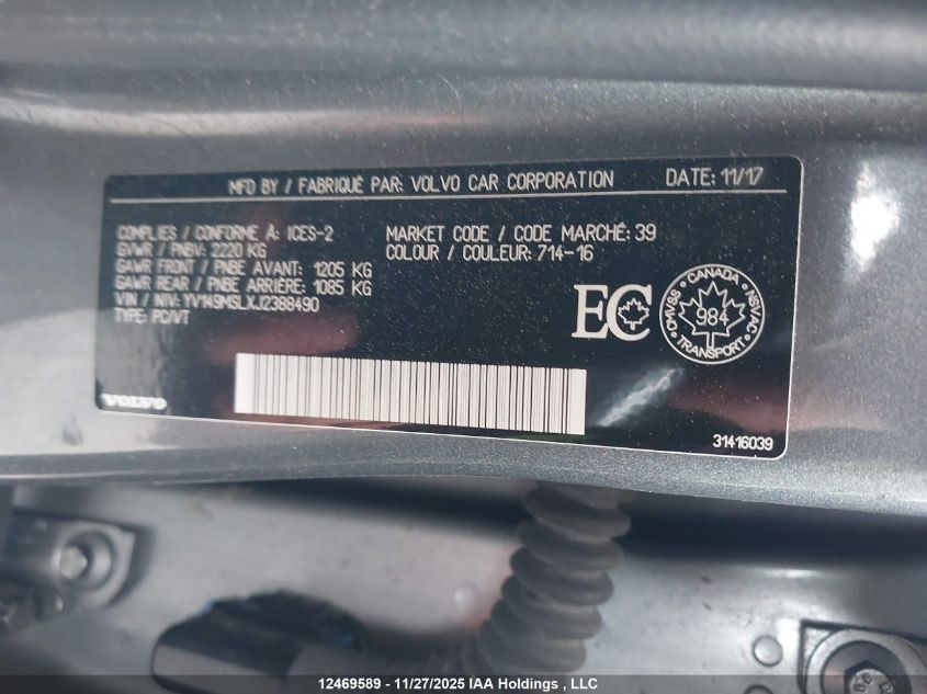 2018 Volvo V60 T6 Dynamic VIN: YV149MSLXJ2388490 Lot: 12469589