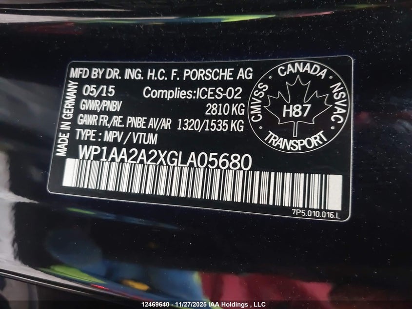 WP1AA2A2XGLA05680 2016 PORSCHE CAYENNE photo no. 9