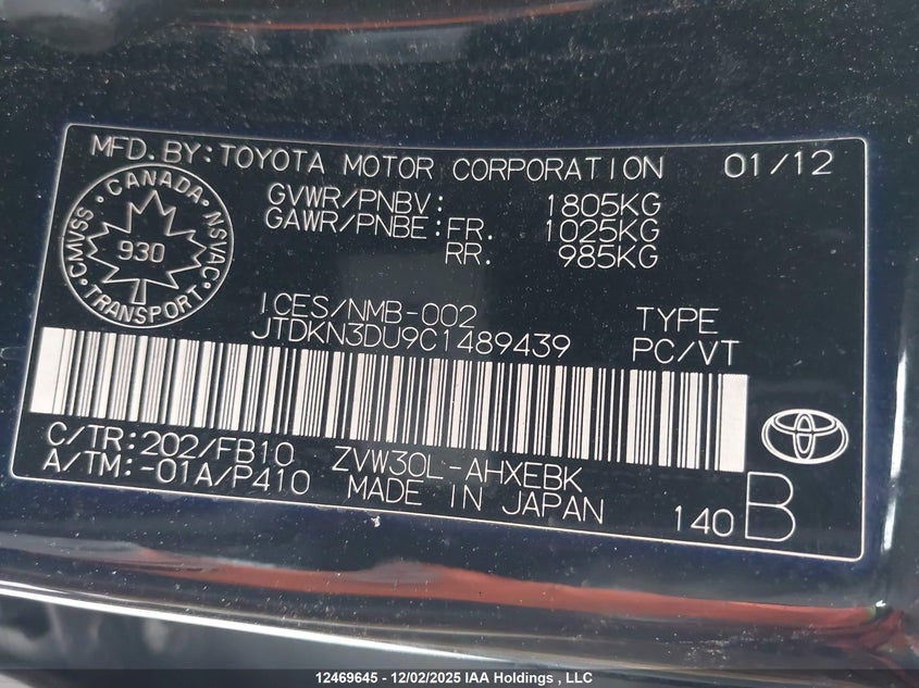 JTDKN3DU9C1489439 2012 TOYOTA PRIUS photo no. 18