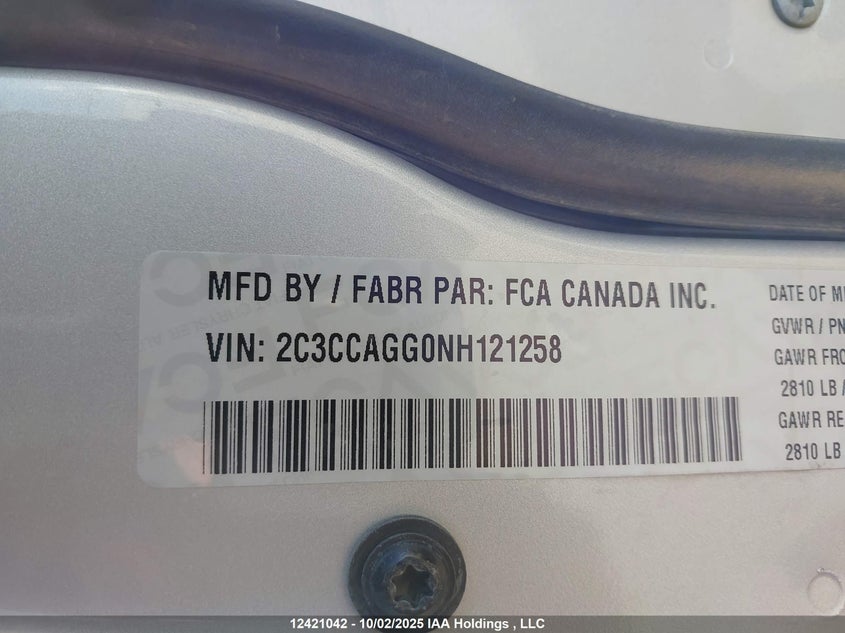 2022 Chrysler 300 S Awd VIN: 2C3CCAGG0NH121258 Lot: 12421042X