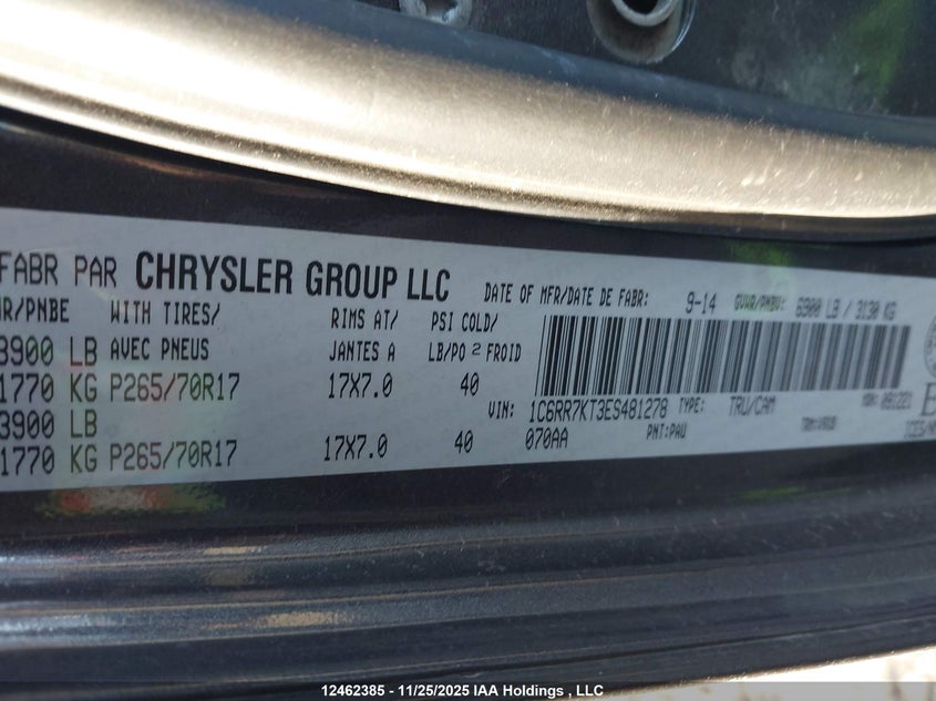 2014 Ram 1500 St VIN: 1C6RR7KT3ES481278 Lot: 12462385X