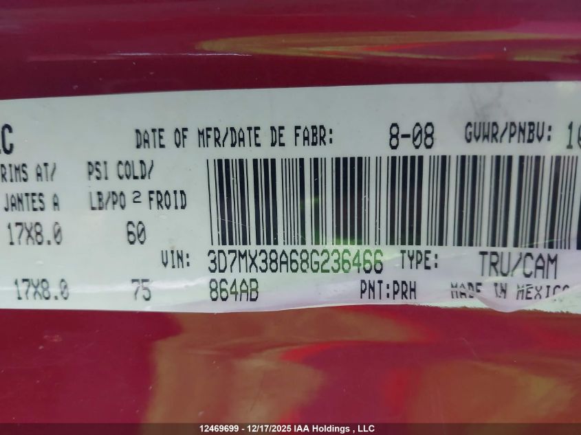 2008 Dodge Ram 3500 Laramie VIN: 3D7MX38A68G236466 Lot: 12469699