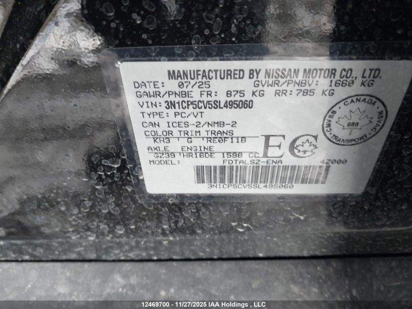 2025 Nissan Kicks Play Sv VIN: 3N1CP5CV5SL495060 Lot: 12469700