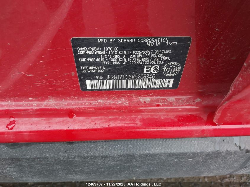 2021 Subaru Crosstrek Touring VIN: JF2GTAPC6MH206346 Lot: 12469707