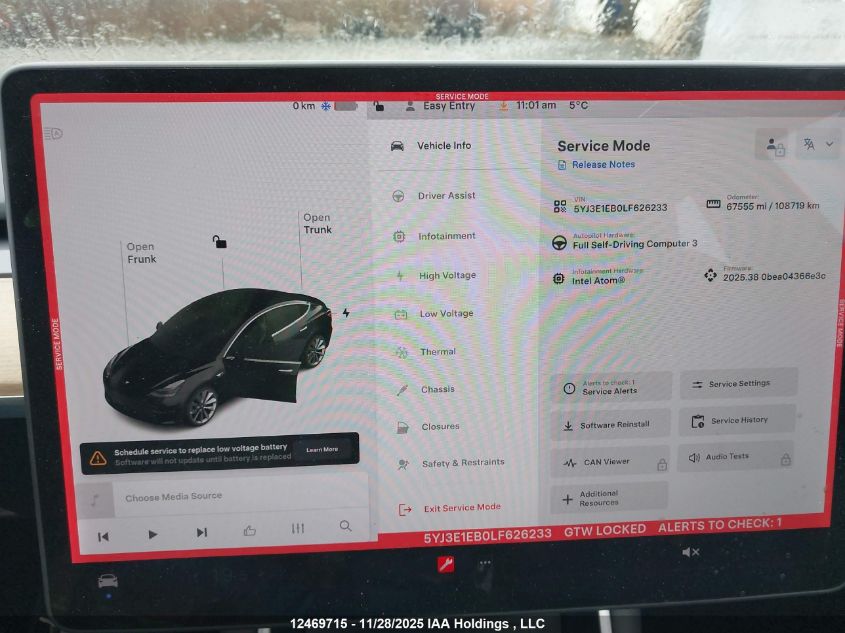 2020 Tesla Model 3 Long Range VIN: 5YJ3E1EB0LF626233 Lot: 12469715