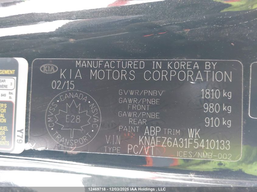 2015 Kia Forte Sx VIN: KNAFZ6A31F5410133 Lot: 12469718