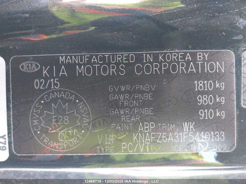 2015 Kia Forte Sx VIN: KNAFZ6A31F5410133 Lot: 12469718