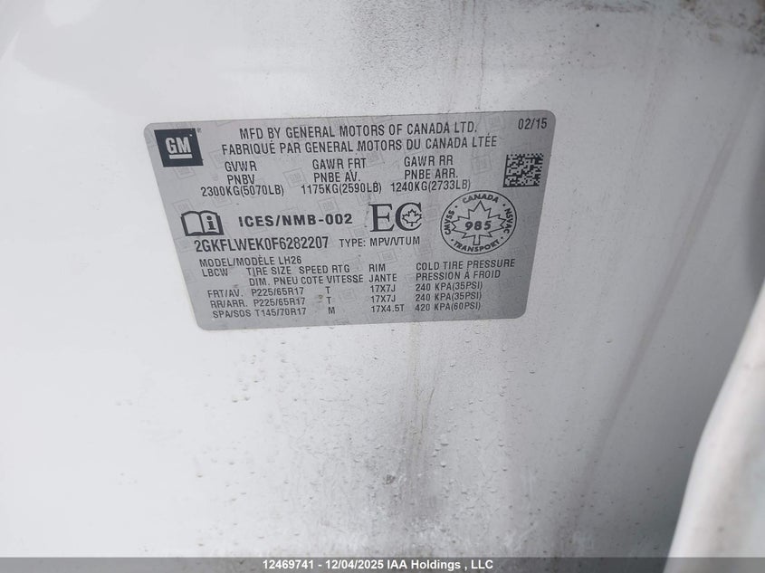 2GKFLWEK0F6282207 2015 GMC TERRAIN photo no. 9