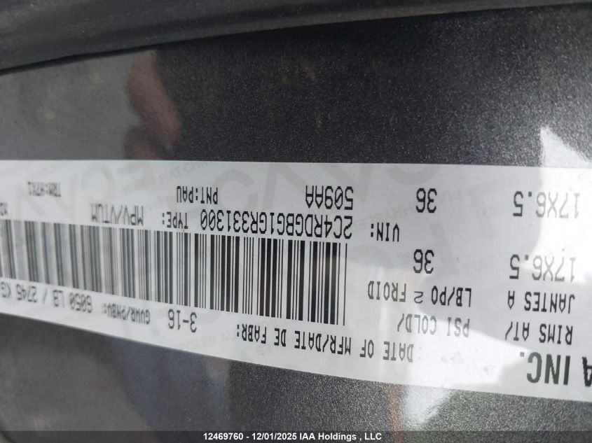 2016 Dodge Grand Caravan VIN: 2C4RDGBG1GR331300 Lot: 12469760