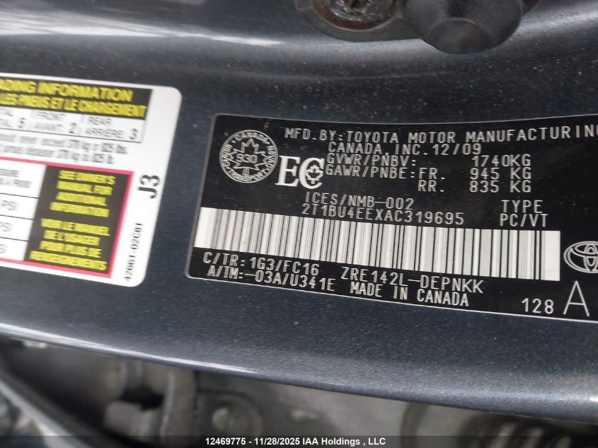 2010 Toyota Corolla VIN: 2T1BU4EEXAC319695 Lot: 12469775