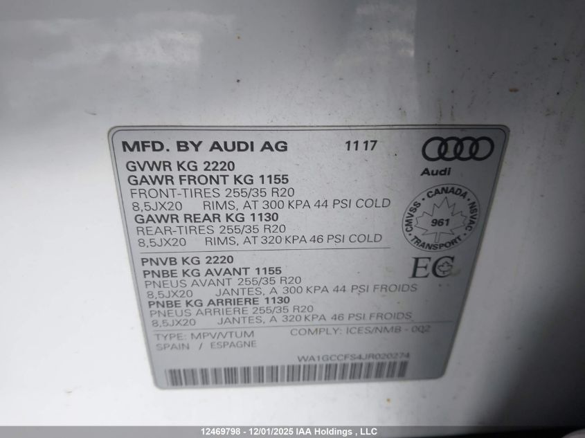 2018 Audi Q3 Technik VIN: WA1GCCFS4JR020274 Lot: 12469798