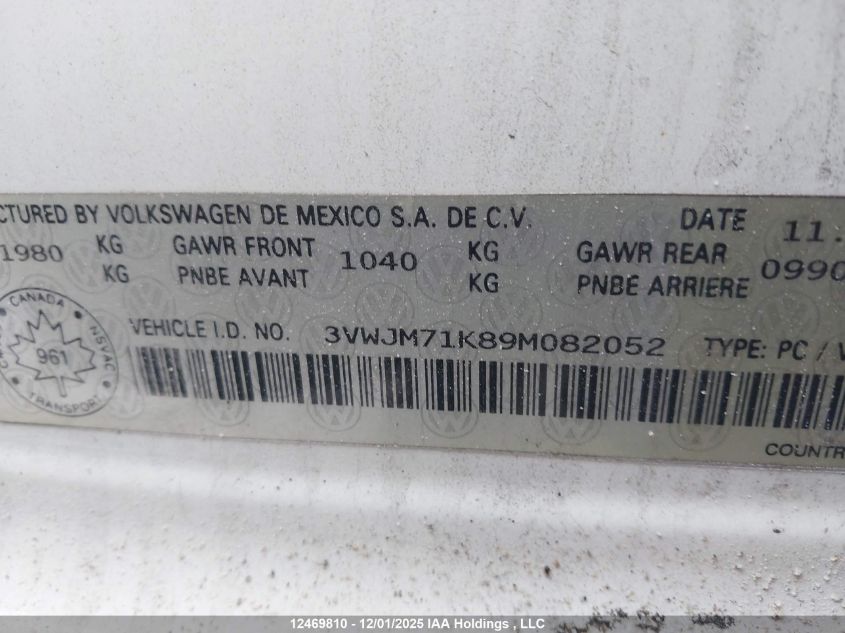 2009 Volkswagen Jetta 2.5L Comfortline VIN: 3VWJM71K89M082052 Lot: 12469810