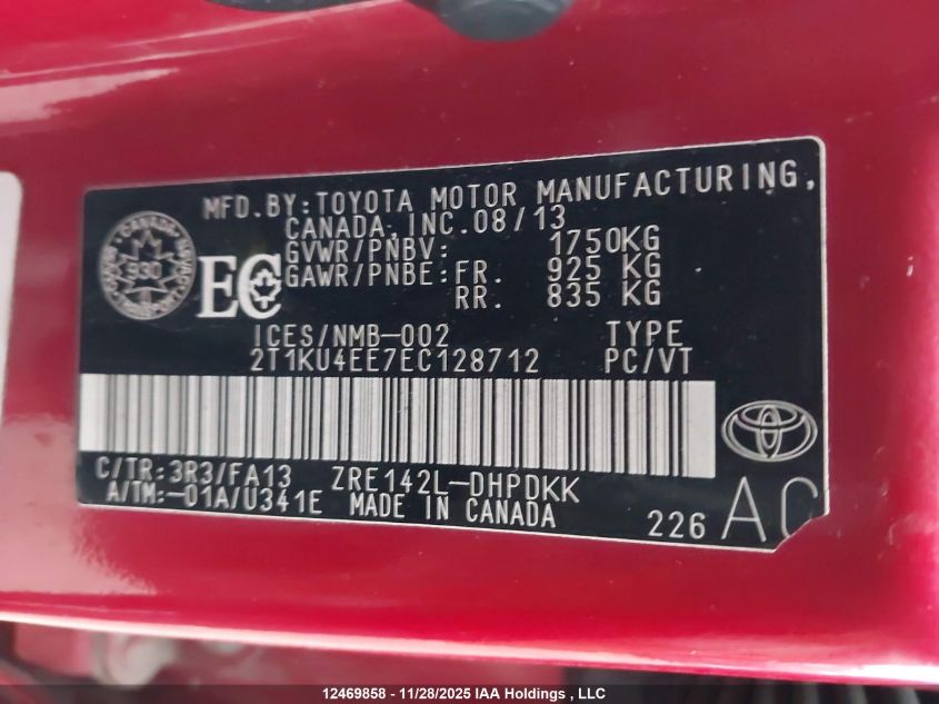 2014 Toyota Matrix S VIN: 2T1KU4EE7EC128712 Lot: 12469858