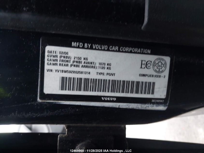 2006 Volvo V70 VIN: YV1SW592X62581314 Lot: 12469868