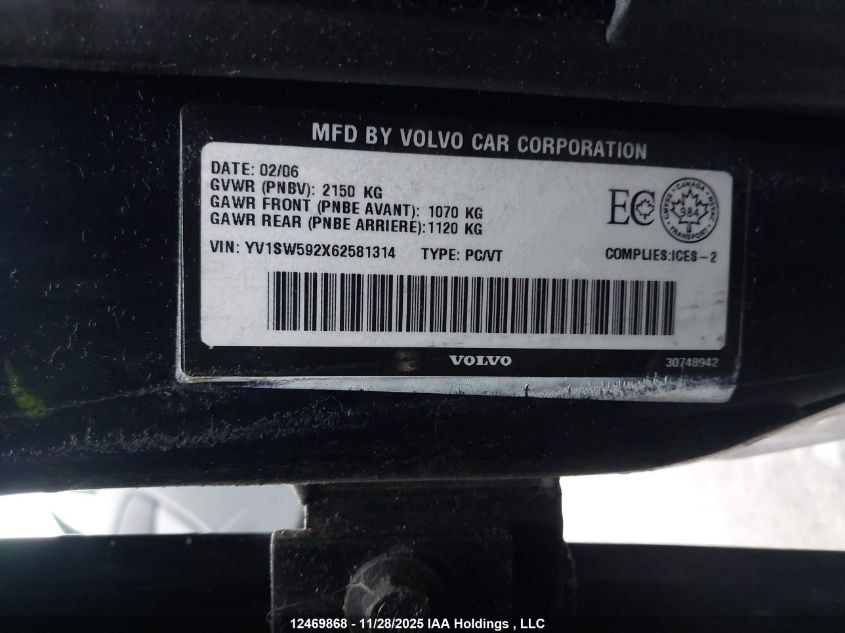 2006 Volvo V70 VIN: YV1SW592X62581314 Lot: 12469868