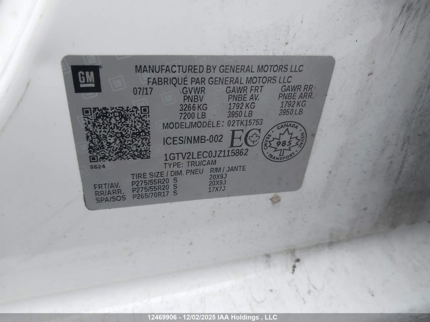 2018 GMC Sierra 1500 VIN: 1GTV2LEC0JZ115862 Lot: 12469906