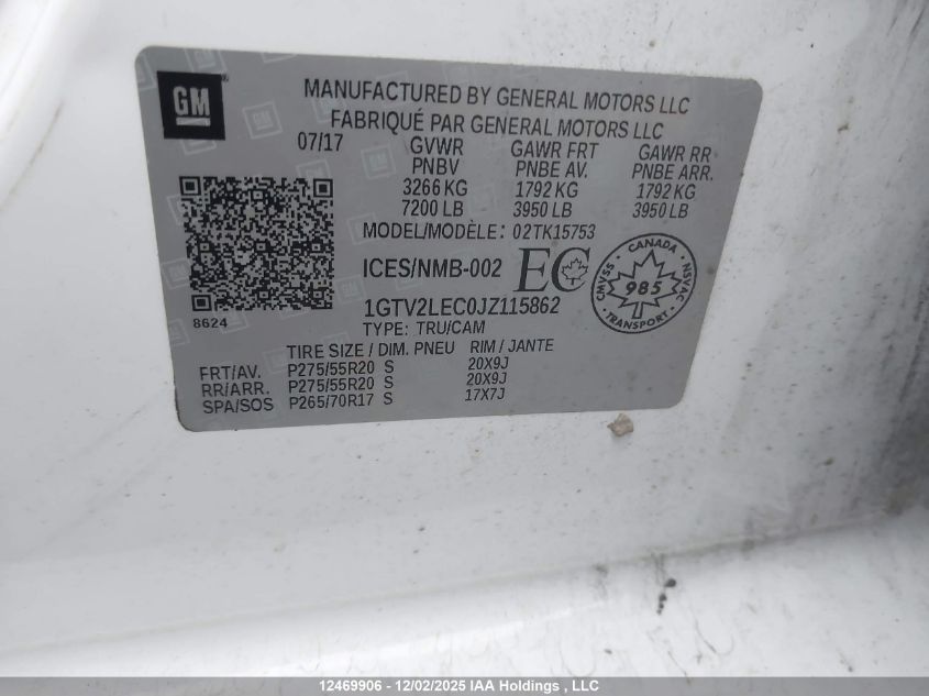2018 GMC Sierra 1500 VIN: 1GTV2LEC0JZ115862 Lot: 12469906
