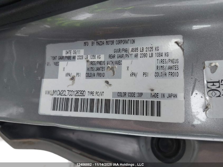 2012 Mazda Mazda5 Gs VIN: JM1CW2CL7C0126390 Lot: 12456882X