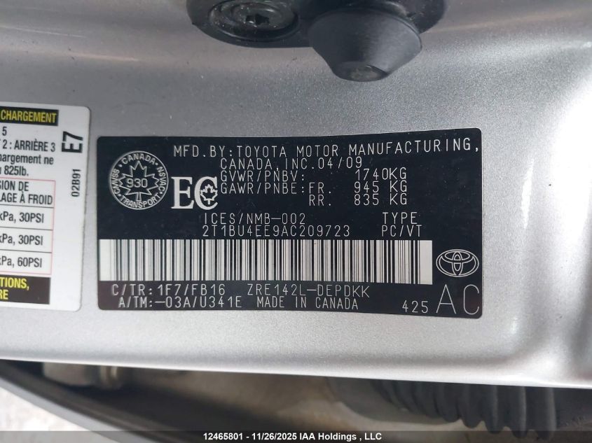 2010 Toyota Corolla Ce VIN: 2T1BU4EE9AC209723 Lot: 12465801X